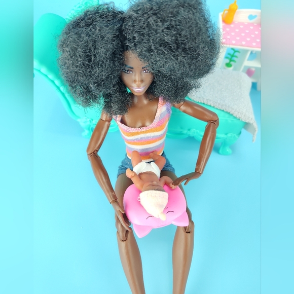 Mattel MTM AA Barbie Doll & Zuru My Mini AA Baby Girl + Nursery Accessories Lot - Picture 6 of 12